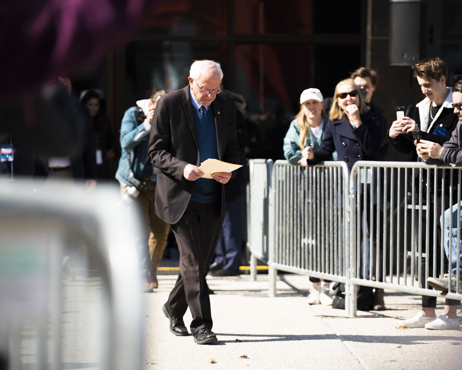 Bernie Sanders walks to the stage at a rally held in Grand Rapids on March 8.